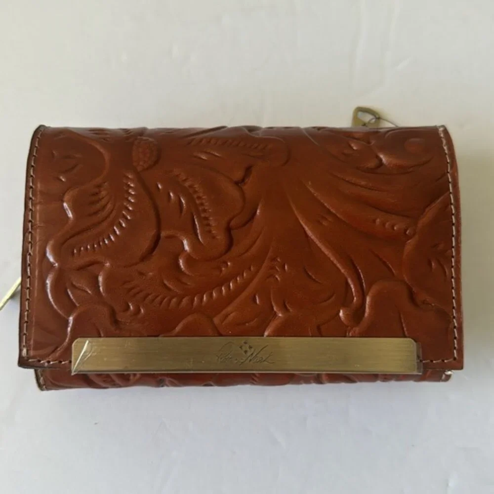 Patricia Nash Wallet Tooled Tri-fold Cametti Leather Florence Brown